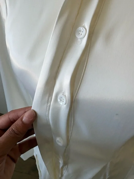 AKIRA Satin White Long Sleeve Mini Shirt Dress - Picture 4 of 9